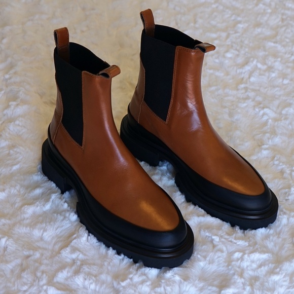 All Saints Harlee Lug Sole Chelsea pull on Leather Boot  - Tan brown - 37/ 7US - Picture 1 of 11